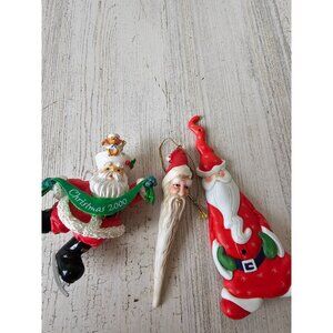 Vintage porcelain AGC Santa ornament skier skiing set